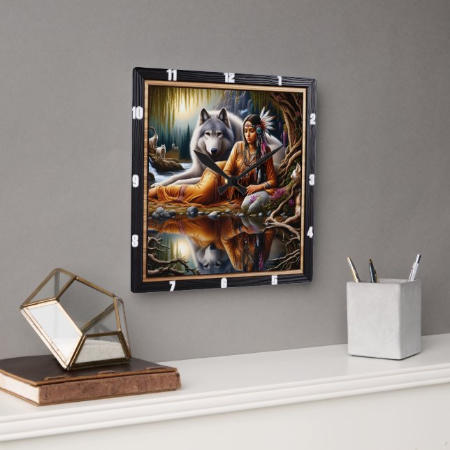 Inbyggd indisk andningstid: Campfire's Glow Fyrkantig Klocka (Kontor)