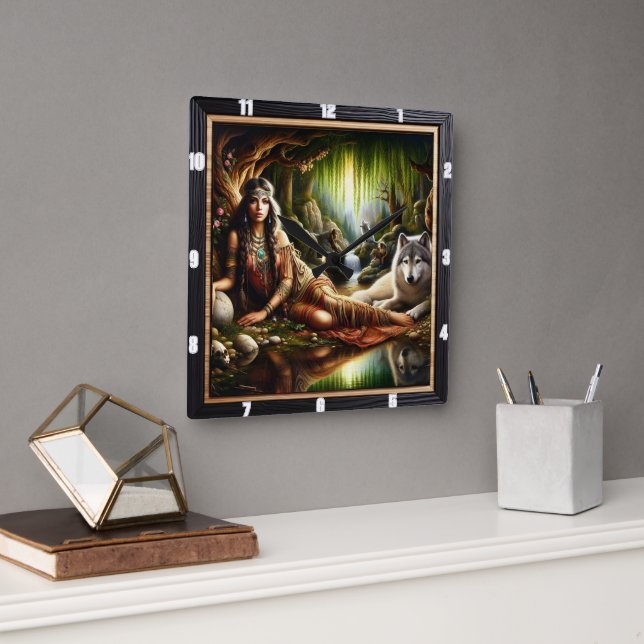 Inbyggd indisk andningstid: Campfire's Glow Fyrkantig Klocka (Kontor)