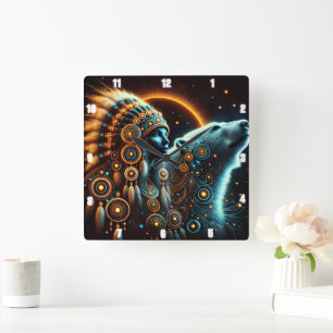 Inbyggd indisk förbindelse mellan själ och natur fyrkantig klocka