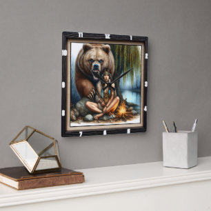 Inbyggd indisk kvinna Bear Sten Fyrkantig Klocka