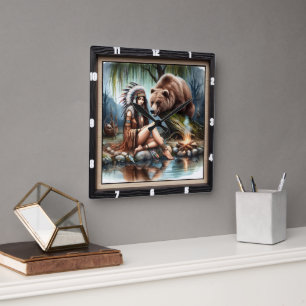 Inbyggd indisk kvinnans härstamning fyrkantig klocka