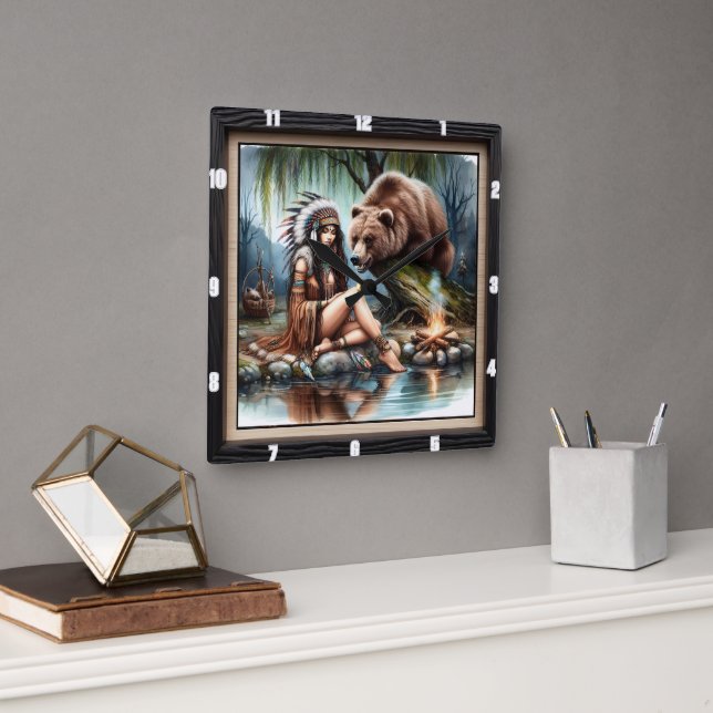 Inbyggd indisk kvinnans härstamning fyrkantig klocka (Kontor)