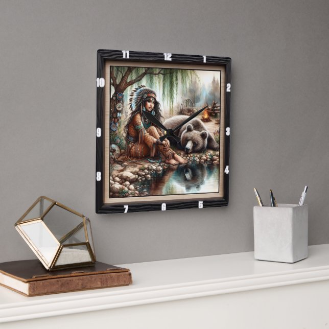 Inbyggd indisk kvinnlig bärnstensspirit fyrkantig klocka (Kontor)