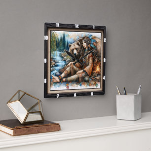 Inbyggd indisk kvinnlig björnbrand fyrkantig klocka