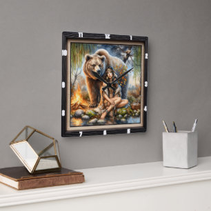 Inbyggd indisk kvinnlig vildmark fyrkantig klocka