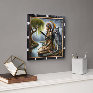 Inbyggd indisk tidskökare: Varg och Maidens Glade Fyrkantig Klocka