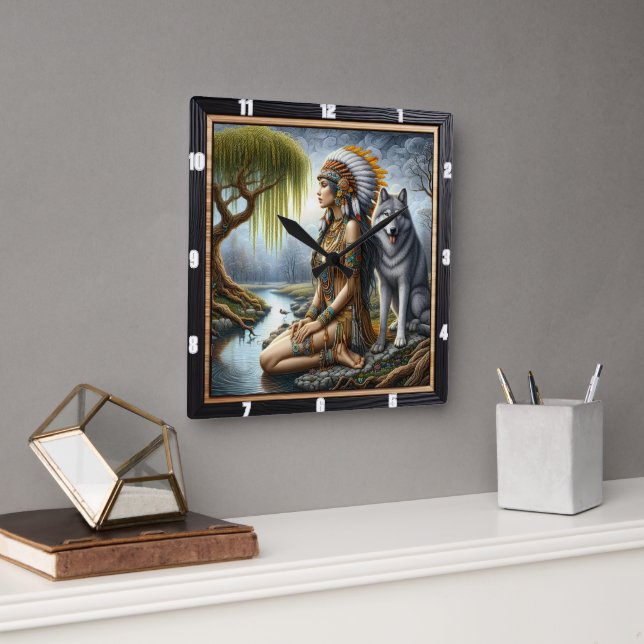 Inbyggd indisk tidskökare: Varg och Maidens Glade Fyrkantig Klocka (Kontor)