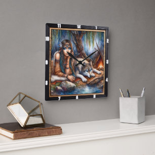 Inbyggd indisk tidskökare: Varg och Maidens Glade Fyrkantig Klocka