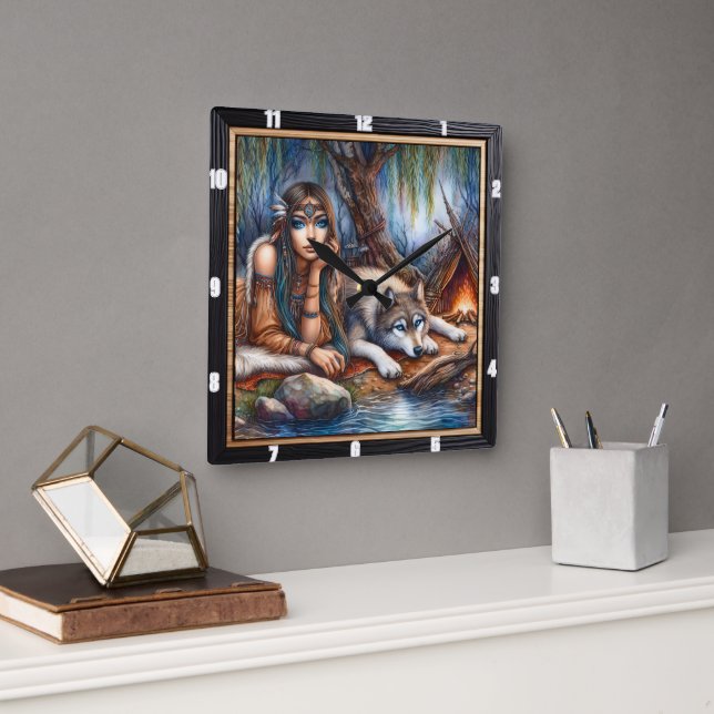 Inbyggd indisk tidskökare: Varg och Maidens Glade Fyrkantig Klocka (Kontor)