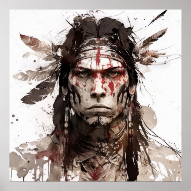 Inbyggd målning för Indian Porträtt Warrior Poster (Framsidan)
