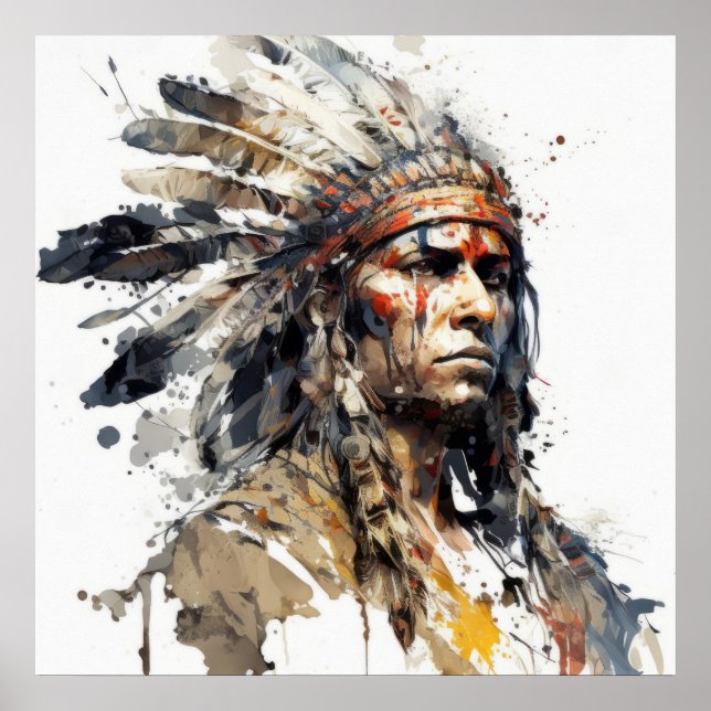 Inbyggd målning för Indian Porträtt Warrior Poster (Framsidan)