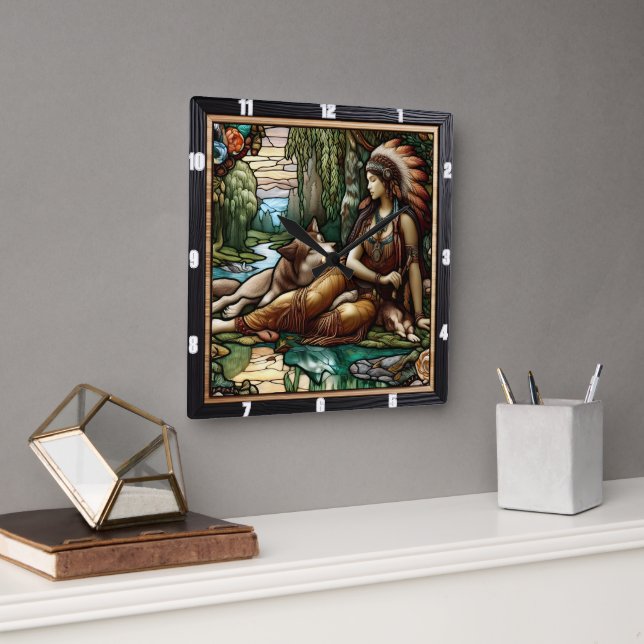 Inbyggd Starlight: Vargen Forest Shadows Silent Fyrkantig Klocka (Kontor)