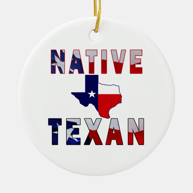 Inbyggd Texan Flagga Karta Julgransprydnad Keramik (Framsidan)