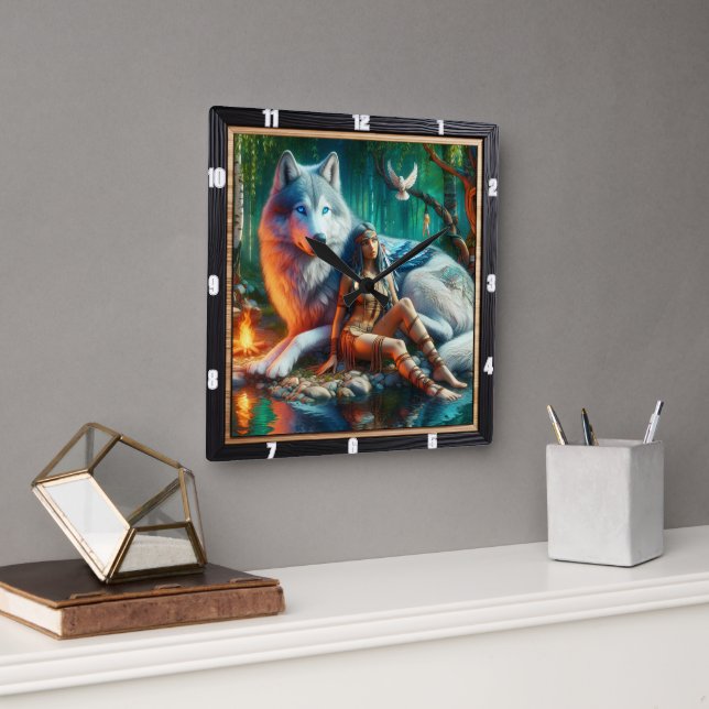 Inbyggd vision: Moonlight Glade Ancient Wisdom Fyrkantig Klocka (Kontor)