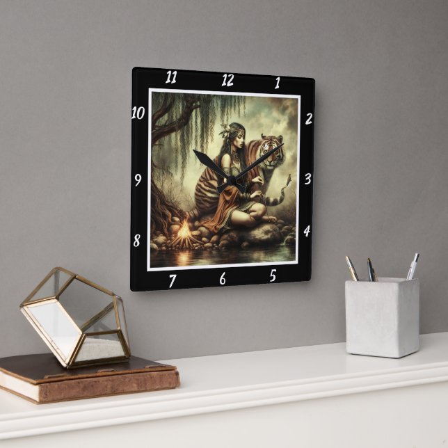 Inbyggda visioner: Ögon bergsmonstret i tigern Fyrkantig Klocka (Kontor)