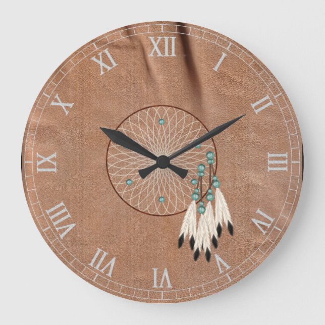 Inbyggt amerikanskt Dreamcatcher-vägglås Stor Klocka (Framsida)