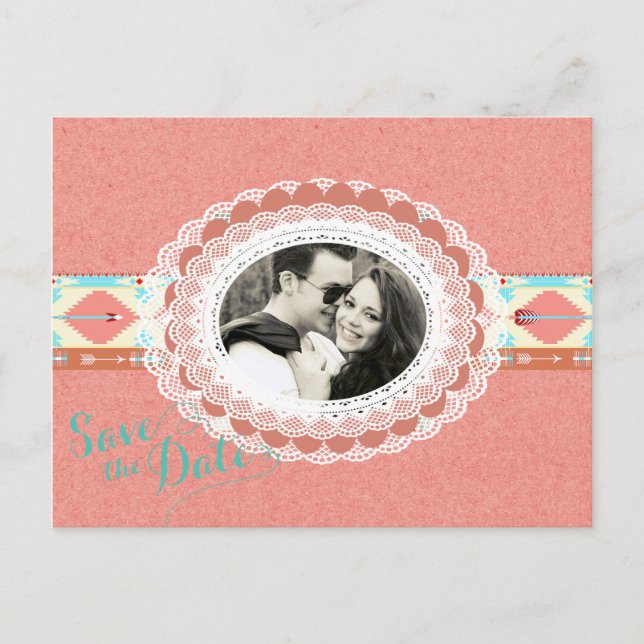 Inbyggt amerikanskt foto - spara datum meddelande vykort (Framsida)