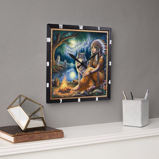 Inbyggt bloom: Pond Lilies Morglight Fyrkantig Klocka (Kontor)