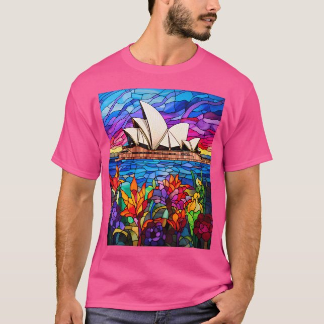 Inbyggt glass Stil Sydney Opera House T Shirt (Framsida)