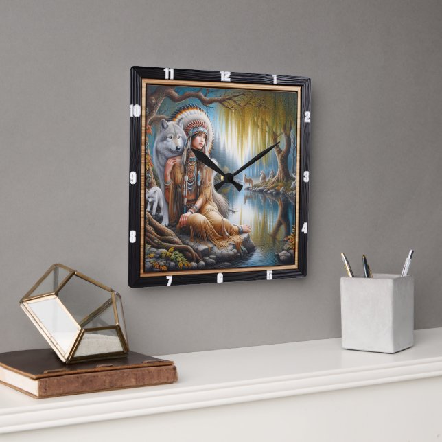 Inbyggt indisk harmoni: Firelight's Embrace Fyrkantig Klocka (Kontor)