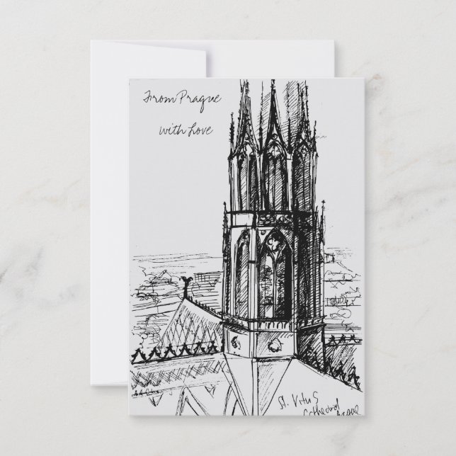 Inc frihand teckning från Prag med Kärlek Tack Kort (Framsida)