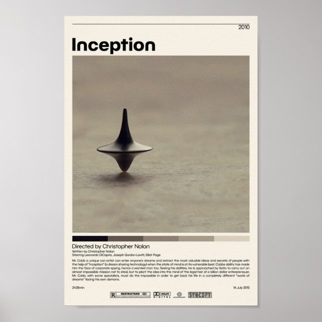 Inception Christopher Nolan Minimalist Movie Vint Poster (Framsidan)