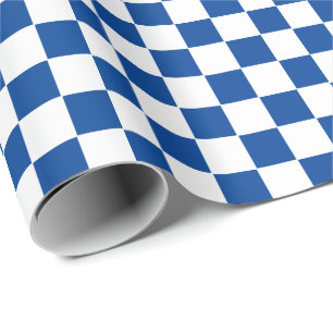 Incheckad djupblå och vit figursättning Papper Presentpapper