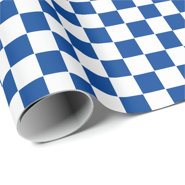 Incheckad djupblå och vit figursättning Papper Presentpapper (Rullad Hörn)
