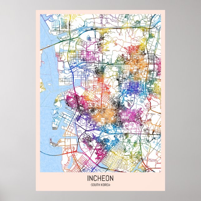Incheon South Korea City Karta Poster (Framsidan)
