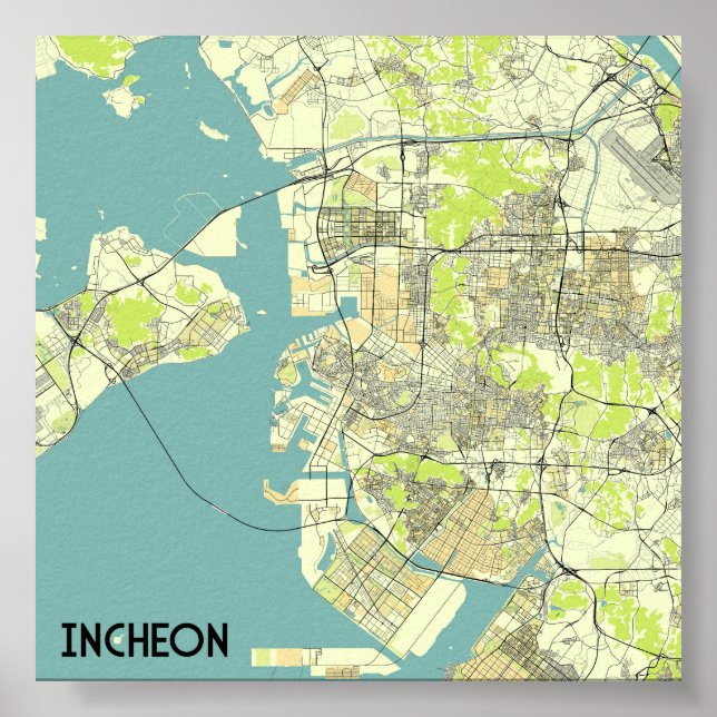 Incheon, Sydkorea karta Poster (Framsidan)