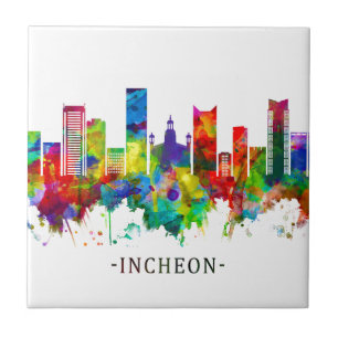 Incheon Sydkorea Skyline Kakelplatta