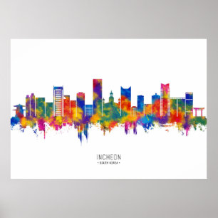 Incheon Sydkorea Skyline Poster
