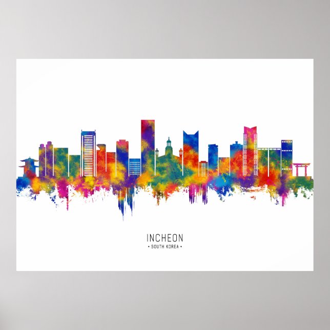 Incheon Sydkorea Skyline Poster (Framsidan)