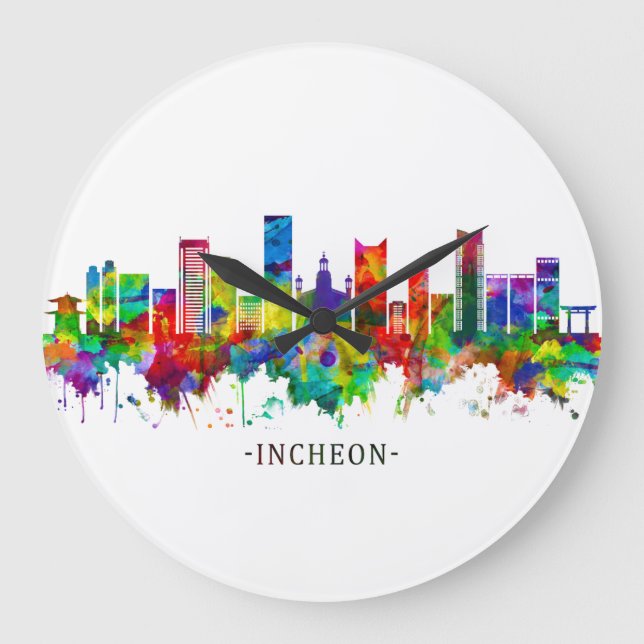 Incheon Sydkorea Skyline Stor Klocka (Framsida)