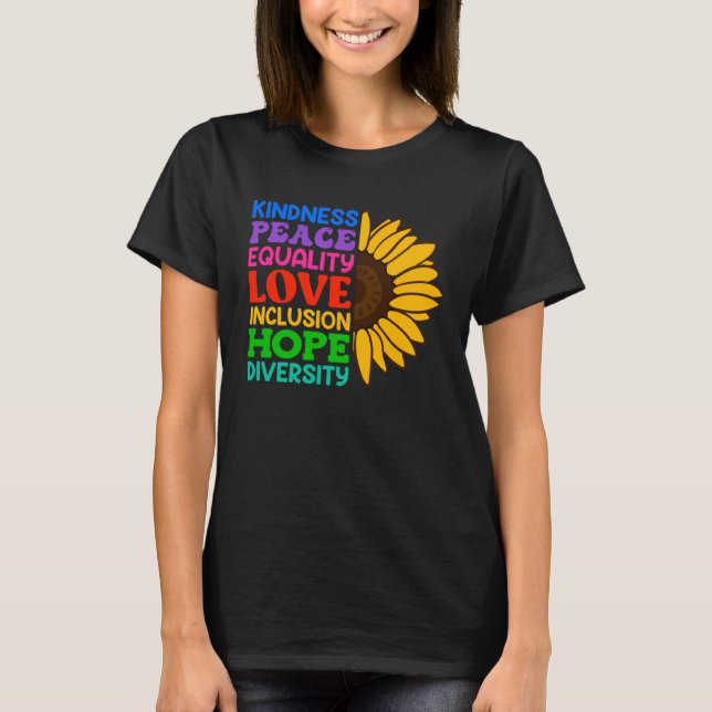 Inclusion Acceptance Kindness Solidarity Awareness T Shirt (Framsida)