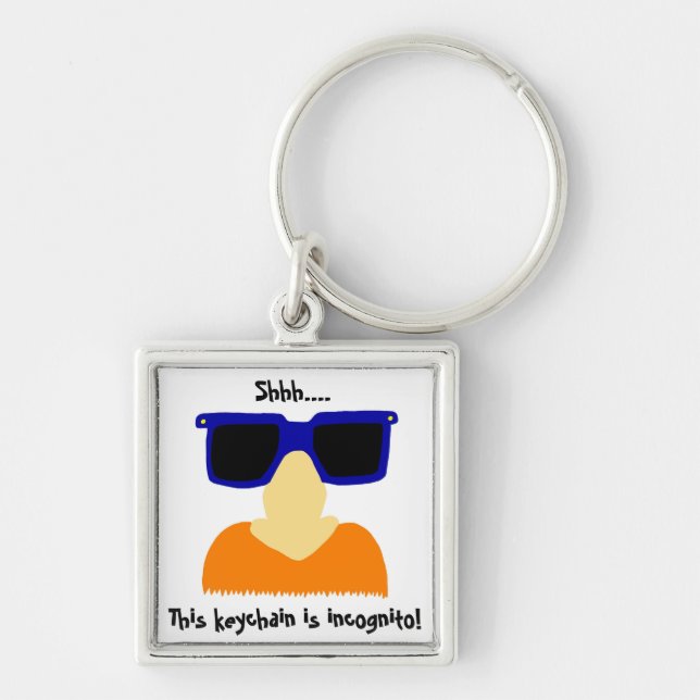 Incognito Mustache & Glasses Keychain Fyrkantig Silverfärgad Nyckelring (Framsidan)