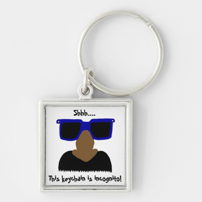 Incognito Mustache & Glasses Keychain Fyrkantig Silverfärgad Nyckelring (Framsidan)