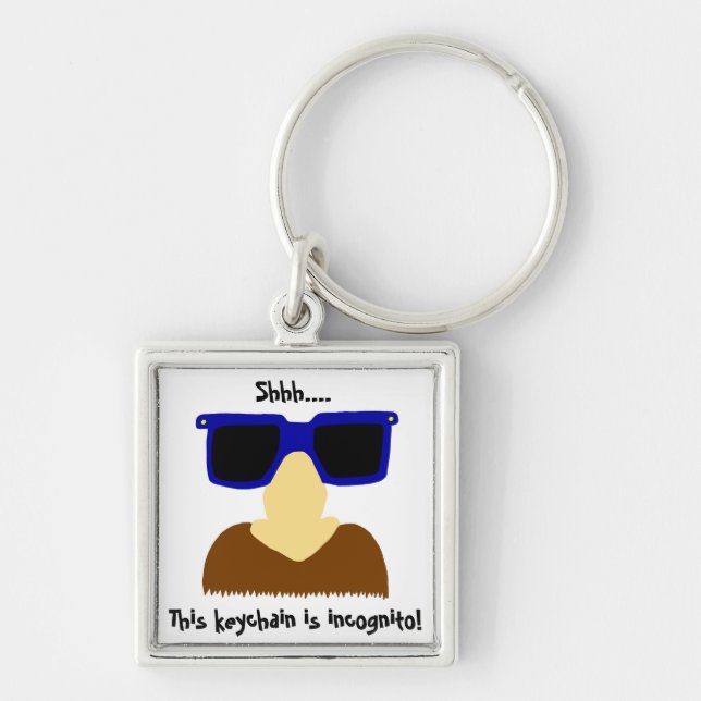 Incognito Mustache & Glasses Keychain Fyrkantig Silverfärgad Nyckelring (Framsidan)