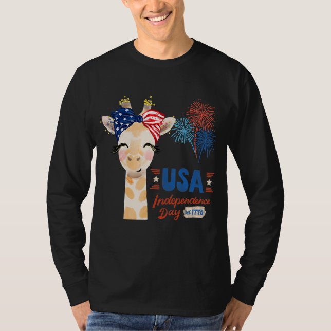 Independence day 4 juli Cute Patriotic Giraffe C T Shirt (Framsida)