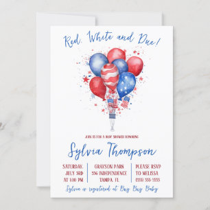 Independence day, ballonger, babyskor inbjudningar