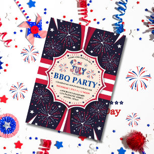 Independence day BBQ 4:e juli Fireworks Party Inbjudningar