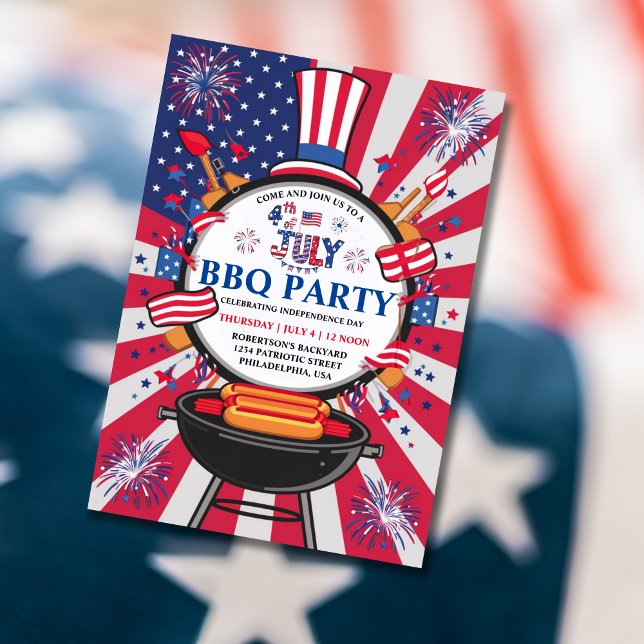 Independence day BBQ 4 juli Party Inbjudningar (4th 0f July BBQ party invitation.)