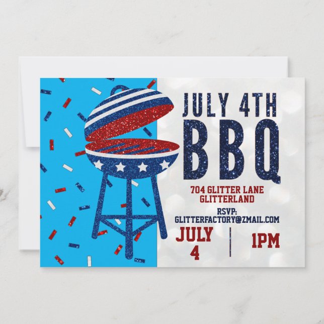 Independence day BBQ juli 4 Glitter Inbjudningar (Baksida)
