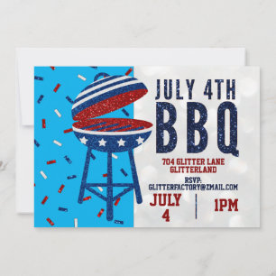 Independence day BBQ juli 4 Glitter Inbjudningar