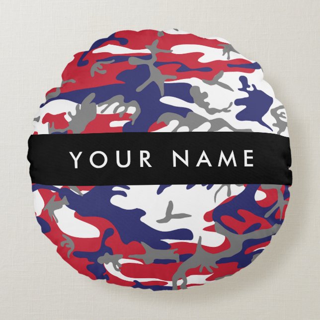 Independence day Camouflage Ditt namn anpassar dit Rund Kudde (Framsidan)