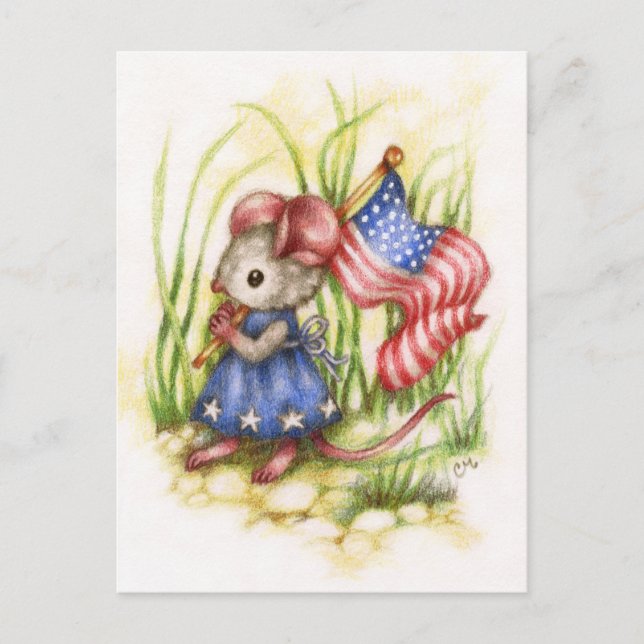 Independence day - Cute Patriotic Mouse Postcard Vykort (Framsida)
