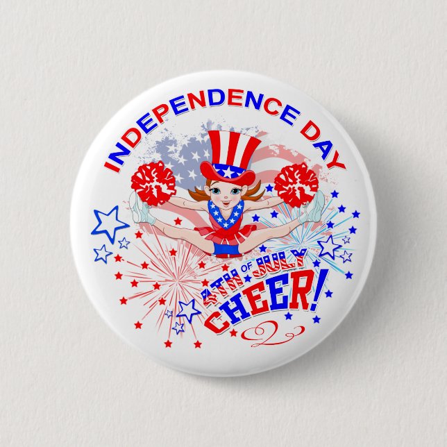 Independence day den 4 juli, Cheer, Button Badge. Knapp (Framsida)