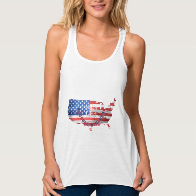 Independence day juli 4 Amerikanska Flagga USA Lan Linne Med Racerback (Framsida)