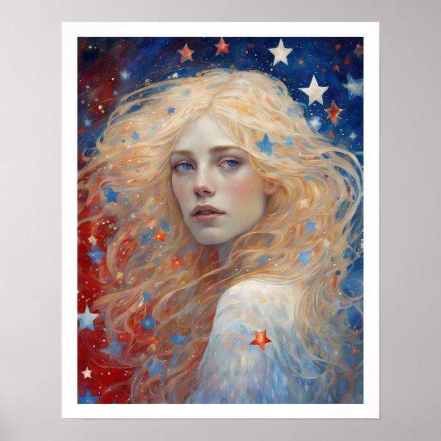 Independence day juli 4:e kvinnojouren Art Deco Poster (Framsidan)