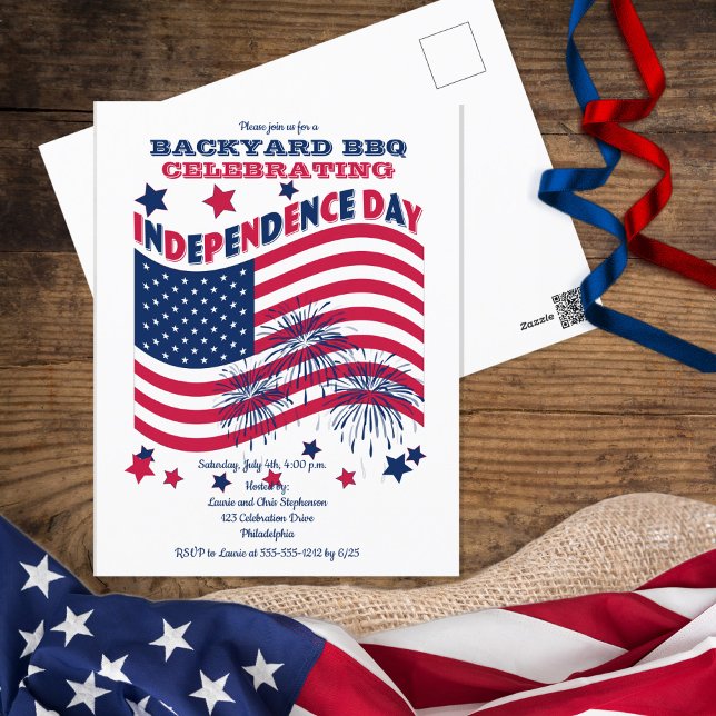 Independence day juli 4:e Party - Wave Flagga Invi Vykort (Skapare uppladdad)